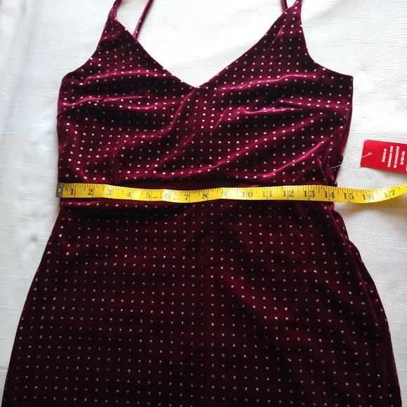 Sparkly Velvet Burgundy Gold Strappy Mini Dress Cutout Size Large - Picture 14 of 16
